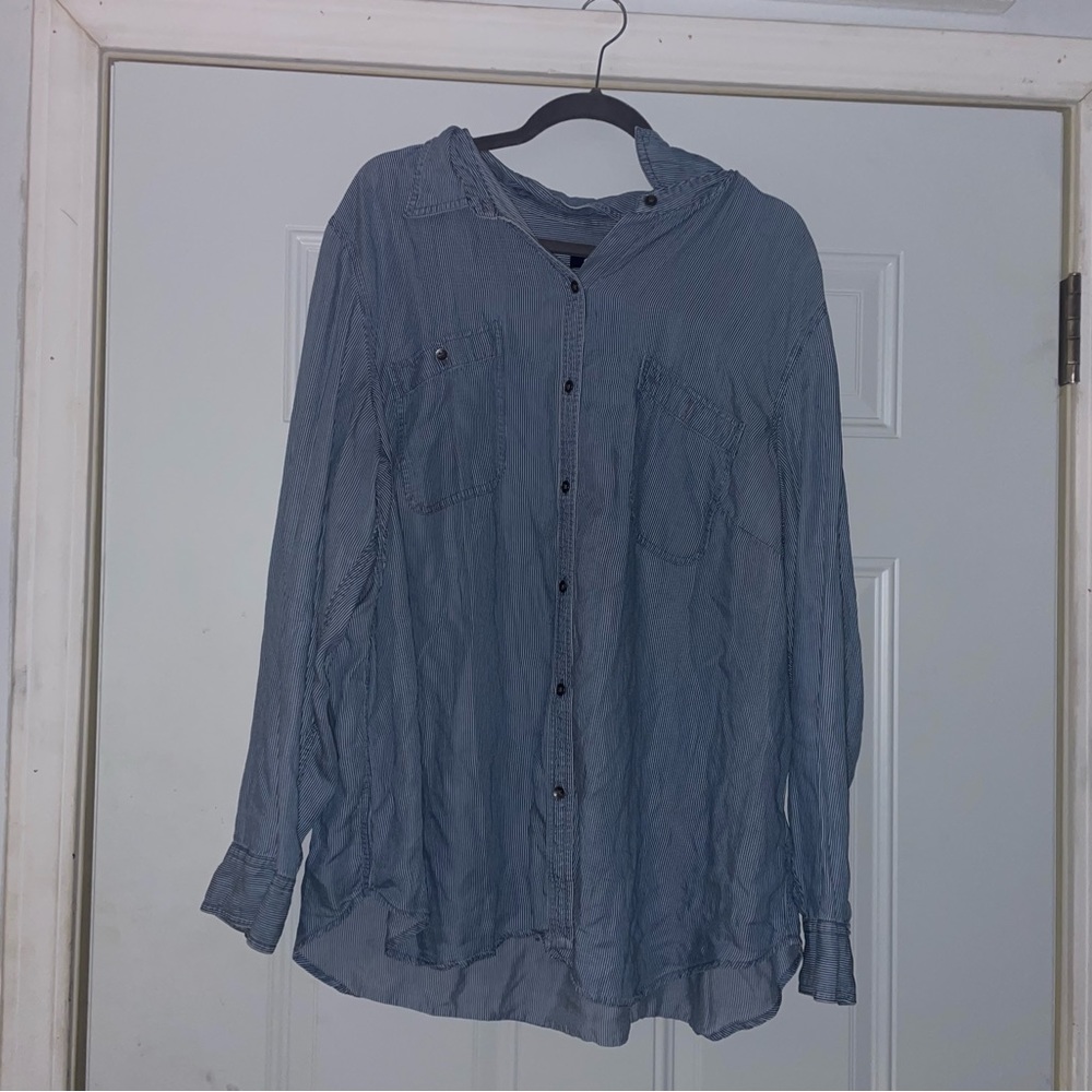 Blue and White Striped Button-up Shirt